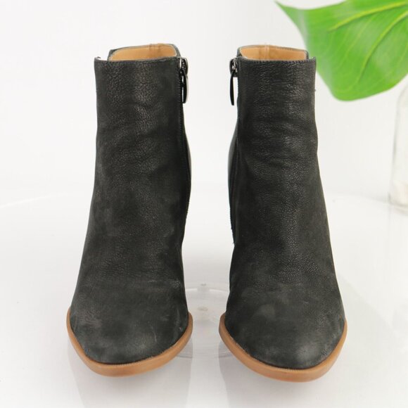 Franco Sarto Womens Dipali Boot Size 7 Black Leather Block Heel Bootie Comfy - Picture 3 of 11